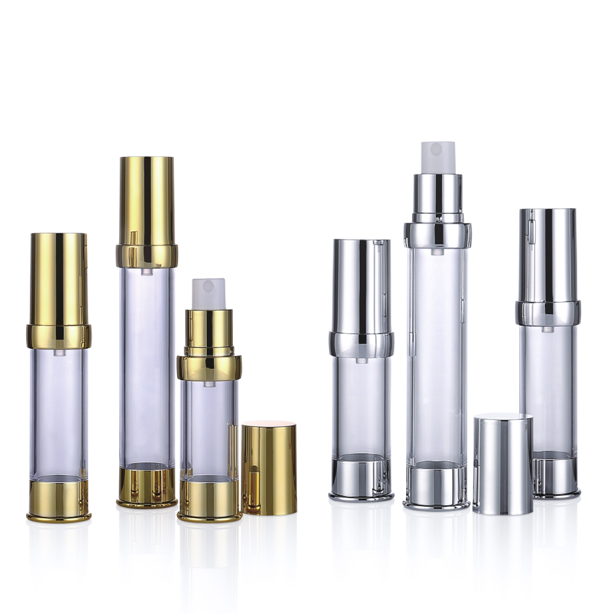 15 ml 20 ml 30 ml 50 ml mini fényes arany/ezüst levegő nélküli szivattyú spray -krém palack L08
