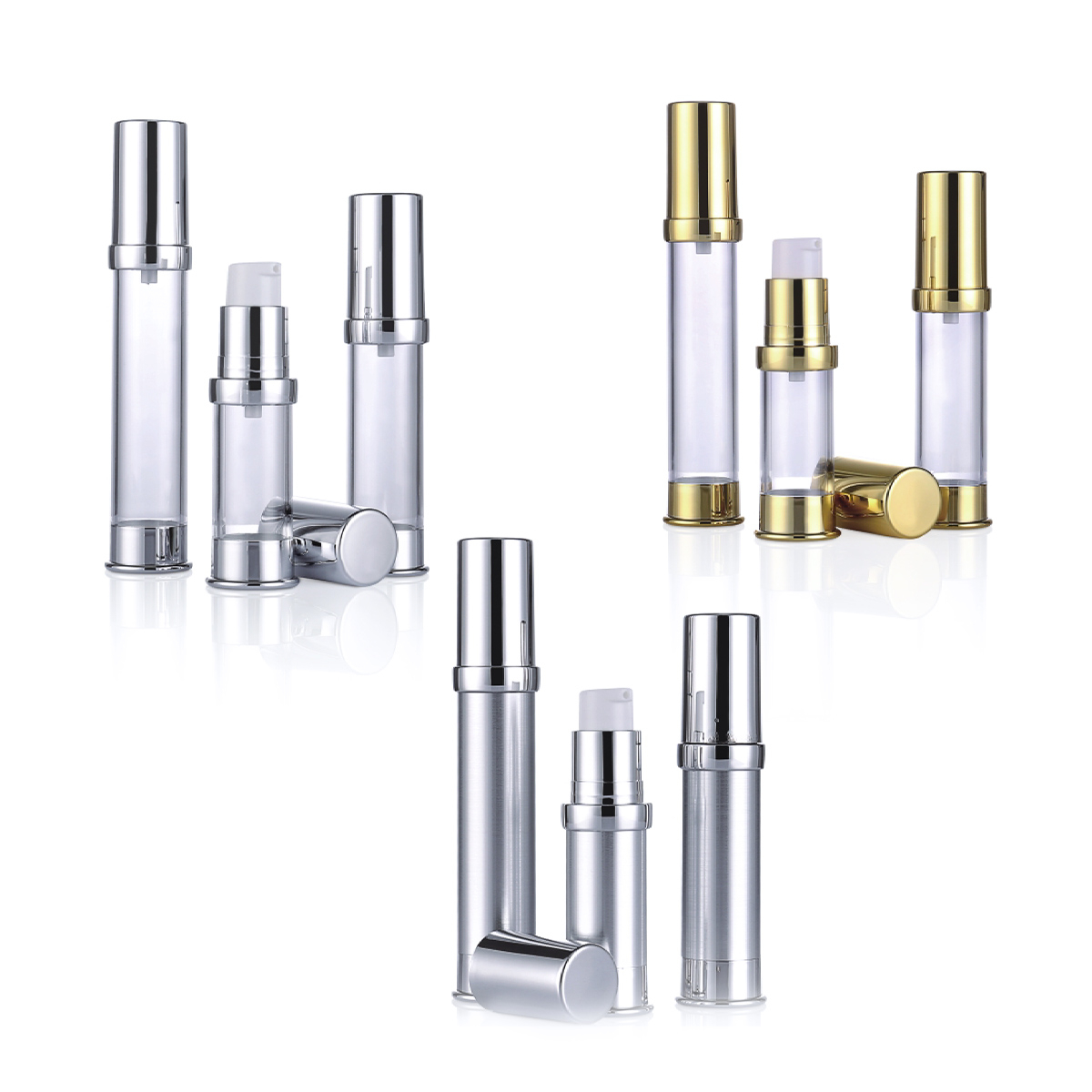 15 ml 20 ml 30 ml arany ezüst műanyag kis krém Levegő nélküli szivattyú palack az L09 mintához