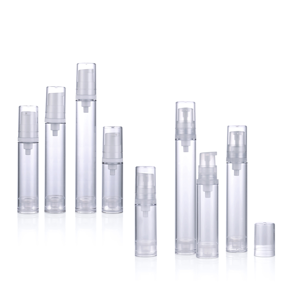 5 ml 10 ml 12 ml 15 ml hengeres PP átlátszó levegő nélküli szivattyú testápoló palack kozmetikai köd spray -palack vákuum lombik l12