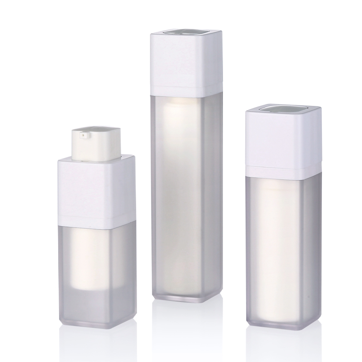 15 ml 30 ml 50 ml vákuum matt fehér belső forgó levegő nélküli szivattyú palack kettős fal négyzet alakú kozmetikai szemkrém szivattyú palackok L21